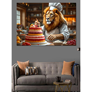 Tatlı Hazırlayan Aslan Şef Dekoratif Kanvas - Mdf Ahşap Tablo 35x50 cm