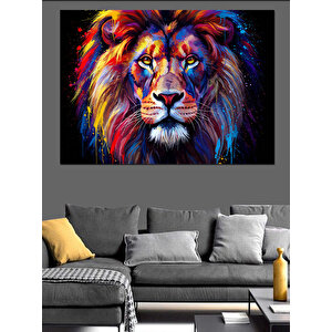 Renkli Aslan Portresi Dekoratif Kanvas - Mdf Ahşap Tablo
