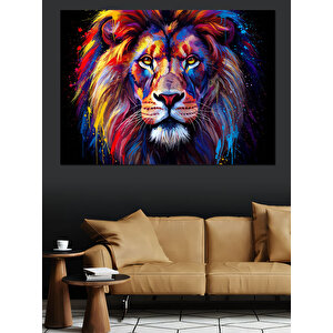 Renkli Aslan Portresi Dekoratif Kanvas - Mdf Ahşap Tablo