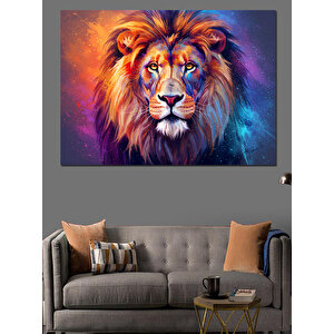 Renkli Aslan Portresi Dekoratif Kanvas - Mdf Ahşap Tablo 100x140 cm