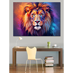 Renkli Aslan Portresi Dekoratif Kanvas - Mdf Ahşap Tablo 100x140 cm