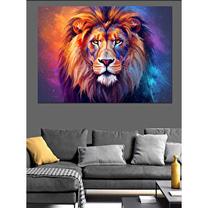 Renkli Aslan Portresi Dekoratif Kanvas - Mdf Ahşap Tablo 100x140 cm