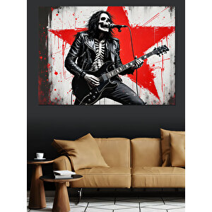 Yıldızlı İskelet Gitarist Dekoratif Kanvas - Mdf Ahşap Tablo 35x50 cm