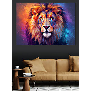 Renkli Aslan Portresi Dekoratif Kanvas - Mdf Ahşap Tablo