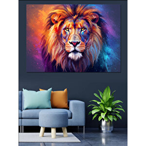 Renkli Aslan Portresi Dekoratif Kanvas - Mdf Ahşap Tablo