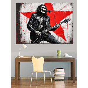 Yıldızlı İskelet Gitarist Dekoratif Kanvas - Mdf Ahşap Tablo 50x70 cm