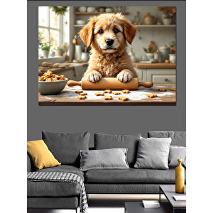 Mutfağında Tatlı Köpek Dekoratif Kanvas - Mdf Ahşap Tablo 100x140 cm