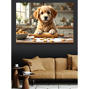 Mutfağında Tatlı Köpek Dekoratif Kanvas - Mdf Ahşap Tablo 100x140 cm