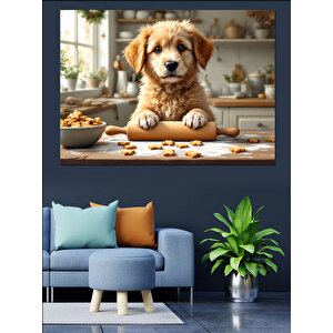 Mutfağında Tatlı Köpek Dekoratif Kanvas - Mdf Ahşap Tablo 100x140 cm