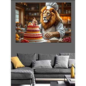 Tatlı Hazırlayan Aslan Şef Dekoratif Kanvas - Mdf Ahşap Tablo