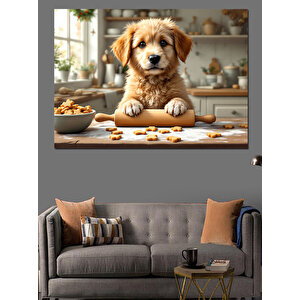 Mutfağında Tatlı Köpek Dekoratif Kanvas - Mdf Ahşap Tablo