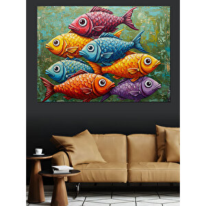 Renkli Tropik Balıklar Dekoratif Kanvas - Mdf Ahşap Tablo 50x70 cm
