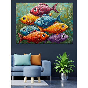 Renkli Tropik Balıklar Dekoratif Kanvas - Mdf Ahşap Tablo 50x70 cm