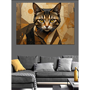 Soyut Tarzlı Kedi Portresi Dekoratif Kanvas - Mdf Ahşap Tablo 35x50 cm