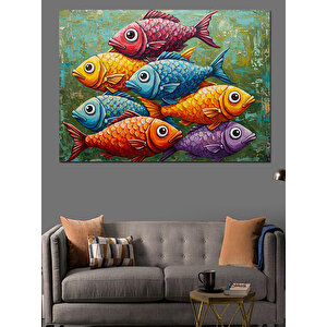 Renkli Tropik Balıklar Dekoratif Kanvas - Mdf Ahşap Tablo 70x100 cm