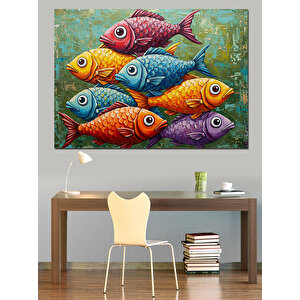 Renkli Tropik Balıklar Dekoratif Kanvas - Mdf Ahşap Tablo