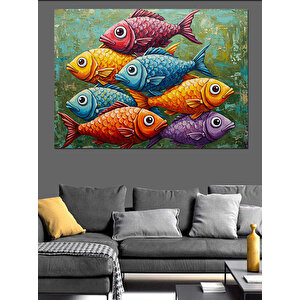 Renkli Tropik Balıklar Dekoratif Kanvas - Mdf Ahşap Tablo