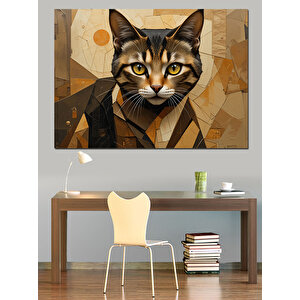 Soyut Tarzlı Kedi Portresi Dekoratif Kanvas - Mdf Ahşap Tablo 25x35 cm