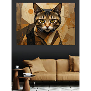 Soyut Tarzlı Kedi Portresi Dekoratif Kanvas - Mdf Ahşap Tablo 25x35 cm