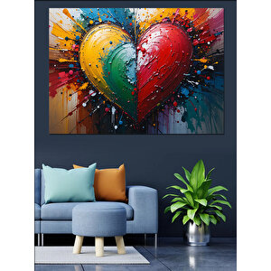 Renk Patlamalı Kalp İllüstrasyonu Dekoratif Kanvas - Mdf Ahşap Tablo