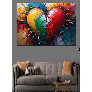 Renk Patlamalı Kalp İllüstrasyonu Dekoratif Kanvas - Mdf Ahşap Tablo