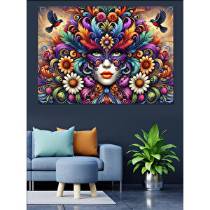 Renk Patlaması Portre Dekoratif Kanvas - Mdf Ahşap Tablo 100x140 cm