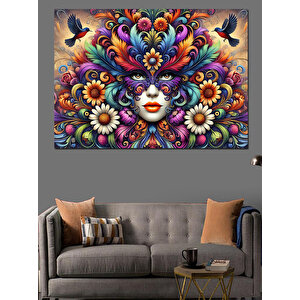 Renk Patlaması Portre Dekoratif Kanvas - Mdf Ahşap Tablo 100x140 cm