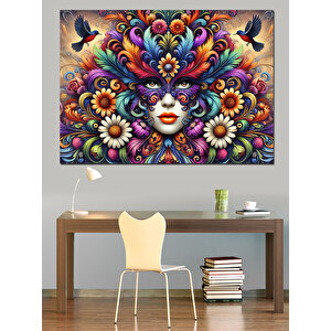 Renk Patlaması Portre Dekoratif Kanvas - Mdf Ahşap Tablo