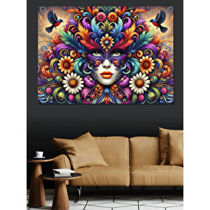 Renk Patlaması Portre Dekoratif Kanvas - Mdf Ahşap Tablo 35x50 cm