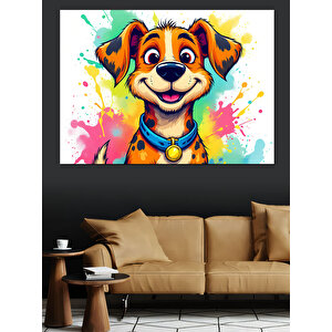 Renkli Mutlu Köpek Dekoratif Kanvas - Mdf Ahşap Tablo 100x140 cm