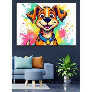Renkli Mutlu Köpek Dekoratif Kanvas - Mdf Ahşap Tablo 100x140 cm