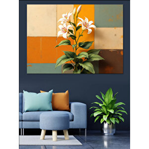 Renk Bloklu Beyaz Zambak Dekoratif Kanvas - Mdf Ahşap Tablo 100x140 cm