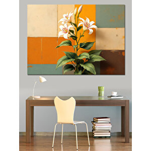 Renk Bloklu Beyaz Zambak Dekoratif Kanvas - Mdf Ahşap Tablo 100x140 cm