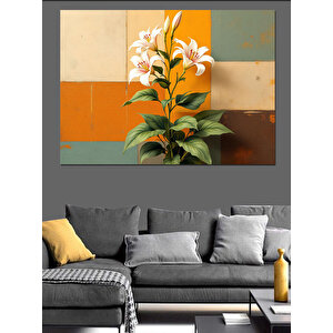 Renk Bloklu Beyaz Zambak Dekoratif Kanvas - Mdf Ahşap Tablo