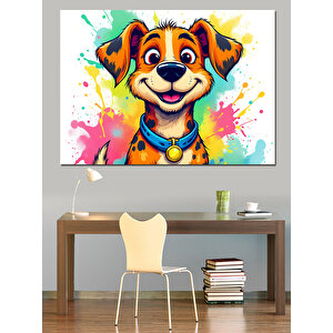 Renkli Mutlu Köpek Dekoratif Kanvas - Mdf Ahşap Tablo