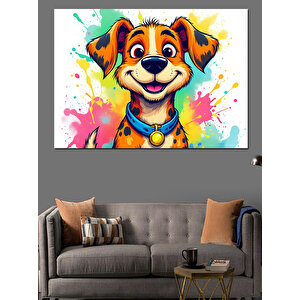 Renkli Mutlu Köpek Dekoratif Kanvas - Mdf Ahşap Tablo 50x70 cm