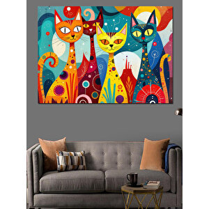 Renkli Stilize Komik Kediler Dekoratif Kanvas - Mdf Ahşap Tablo 25x35 cm