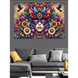 Renk Patlaması Portre Dekoratif Kanvas - Mdf Ahşap Tablo