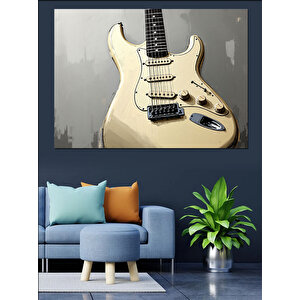 Beyaz Elektro Gitar Görseli Dekoratif Kanvas - Mdf Ahşap Tablo