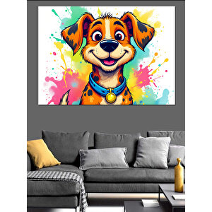 Renkli Mutlu Köpek Dekoratif Kanvas - Mdf Ahşap Tablo