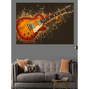 Elektro Gitar Ve Notalar Patlaması Dekoratif Kanvas - Mdf Ahşap Tablo 35x50 cm
