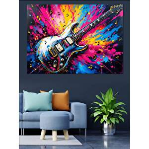 Renk Patlamalı Elektro Gitar Dekoratif Kanvas - Mdf Ahşap Tablo 70x100 cm
