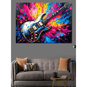 Renk Patlamalı Elektro Gitar Dekoratif Kanvas - Mdf Ahşap Tablo 70x100 cm