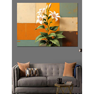 Renk Bloklu Beyaz Zambak Dekoratif Kanvas - Mdf Ahşap Tablo 35x50 cm