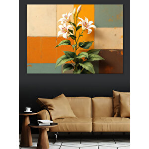 Renk Bloklu Beyaz Zambak Dekoratif Kanvas - Mdf Ahşap Tablo