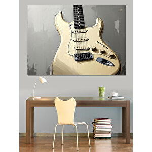 Beyaz Elektro Gitar Görseli Dekoratif Kanvas - Mdf Ahşap Tablo 50x70 cm