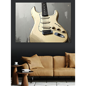 Beyaz Elektro Gitar Görseli Dekoratif Kanvas - Mdf Ahşap Tablo 50x70 cm