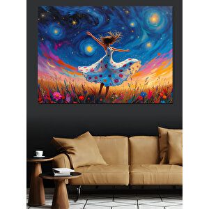 Uzayda Dans Eden Geyik Dekoratif Kanvas - Mdf Ahşap Tablo 50x70 cm
