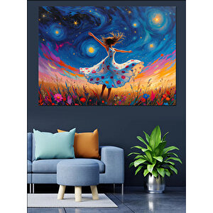 Uzayda Dans Eden Geyik Dekoratif Kanvas - Mdf Ahşap Tablo 50x70 cm