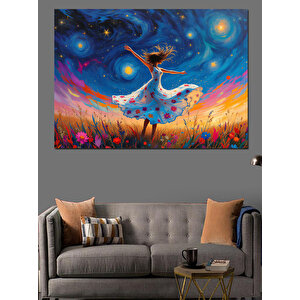 Uzayda Dans Eden Geyik Dekoratif Kanvas - Mdf Ahşap Tablo 50x70 cm
